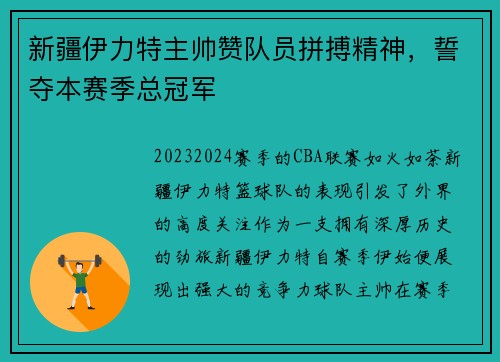 新疆伊力特主帅赞队员拼搏精神，誓夺本赛季总冠军